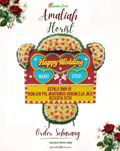 Karangan Papan Bunga Pernikahan di Suka Karya